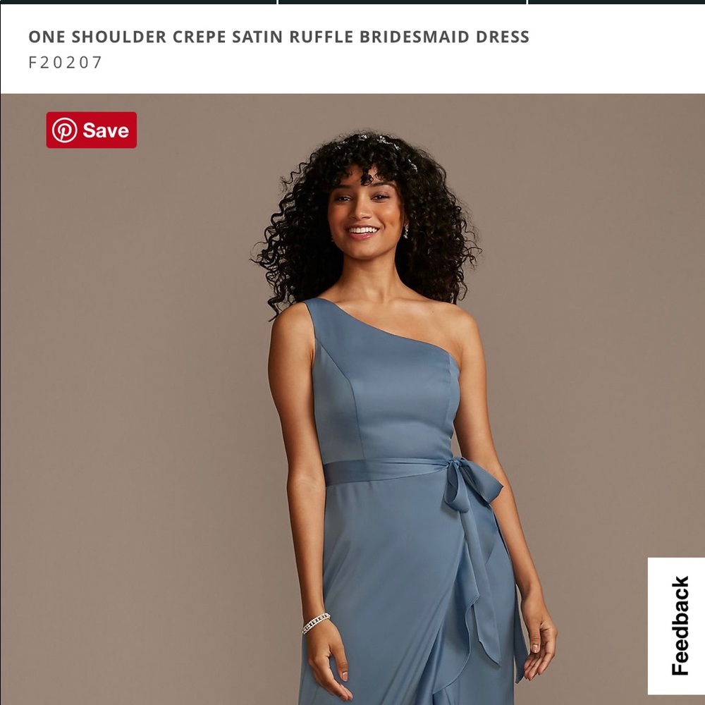 David’s Bridal One Shoulder Crepe Satin Ruffle Bridesmaid Dress Steel Blue 2